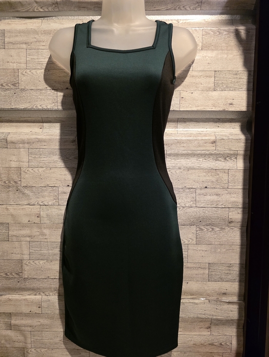 Dresses & Skirts - Sleeveless Dark Green Sheath Dress with Contrast Panels